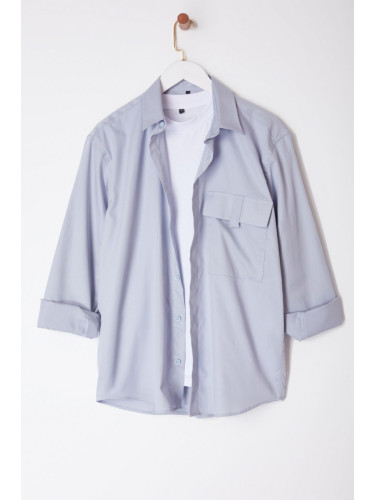 Trendyol Limited Edition Gray Oversize Fit Pocket Detailed Shirt