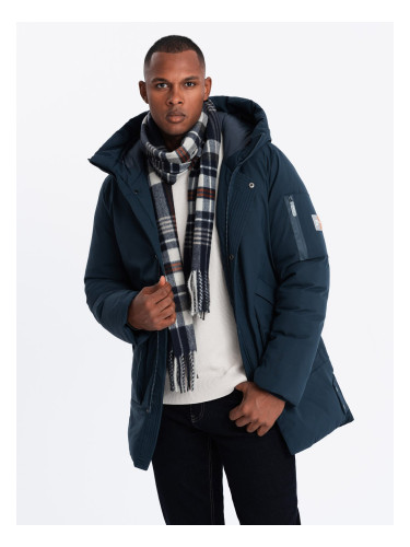 Ombre Men's long seasonal outdoor style jacket - navy blue