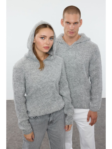 Trendyol Gray Regular Hooded Textured Knitwear Sweater