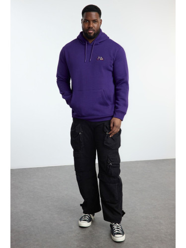 Trendyol Plus Size Purple Regular/Normal Cut Hooded Sweatshirt with Polar Fleece Inside