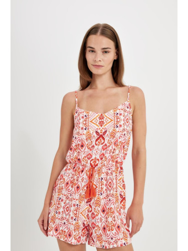 DEFACTO Tropical Patterned Strappy Short Jumpsuit