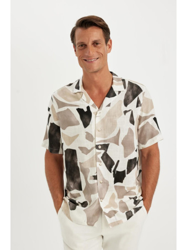 DEFACTO Relax Fit Polo Collar Patterned Short Sleeve Shirt