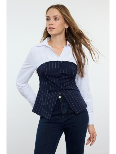 Trendyol Navy Blue Striped Strapless Vest Detailed Woven Shirt