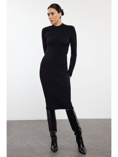 Trendyol Black Midi Knitwear Corset Detail Soft Texture Dress