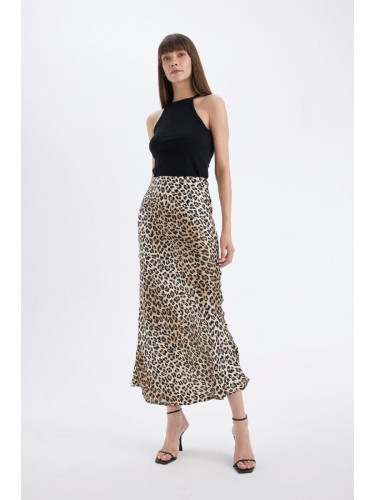 DEFACTO A Cut Normal Waist Leopard Patterned Long/Maxi Length Satin Skirt