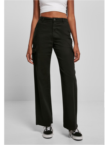 Women's straight cargo pants with high waist black