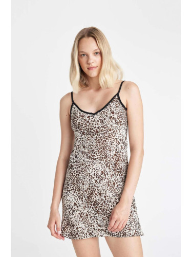 DEFACTO V-Neck Leopard Patterned Strappy Mini Dress