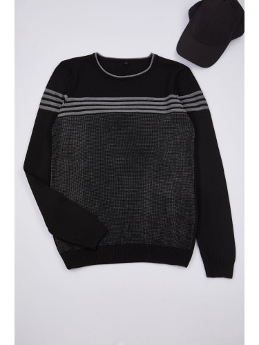 Trendyol Black Slim Fit Crew Neck Striped Knitwear Sweater