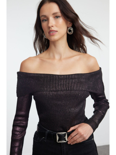 Trendyol Plum Carmen Collar Gilded Knitwear Sweater