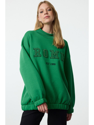 Trendyol Green Embroidery Detailed Oversize/Wide Fit Knitted Sweatshirt