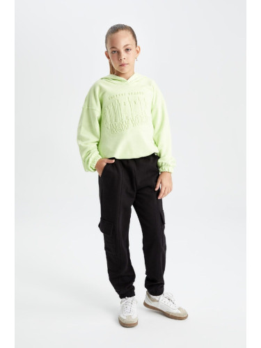 DEFACTO Girls Black Cargo Pocket Jogger School Sweatpants