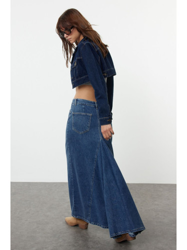 Trendyol Blue Tailed Maxi Denim Skirt