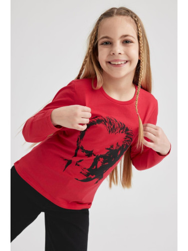 DEFACTO Girl's Ataturk Printed Long Sleeve Red T-Shirt