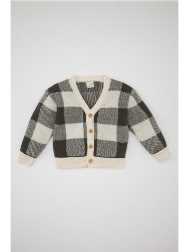 DEFACTO Baby Boy Plaid V Neck Button Closure Knitwear Cardigan