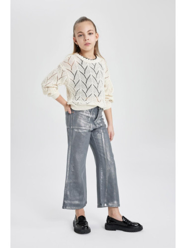 DEFACTO Girl's Wide Leg Shiny Jean Trousers