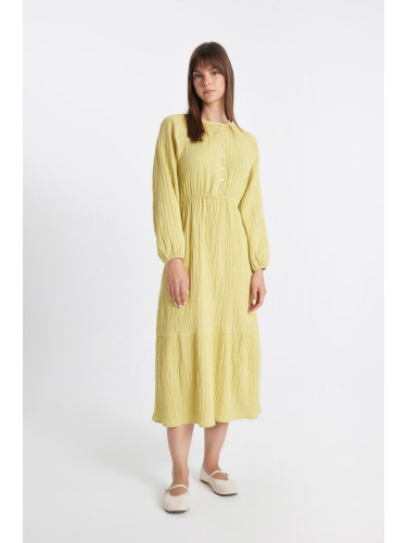 DEFACTO Relax Fit Crew Neck Muslin Long Sleeve Dress