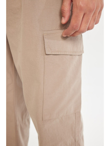 DEFACTO Men's Beige Wide Leg Cargo Pocket Parachute Wide Leg Trousers