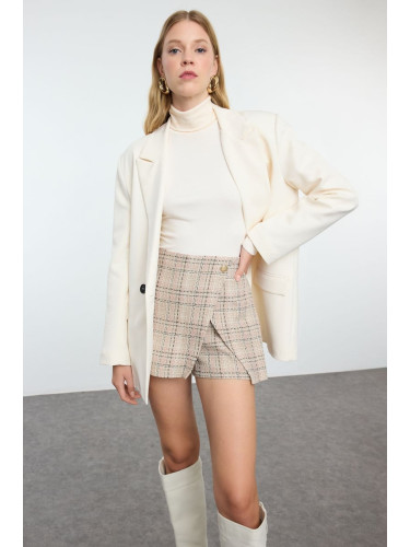 Trendyol Beige High Waist Tweed Woven Shorts Skirt