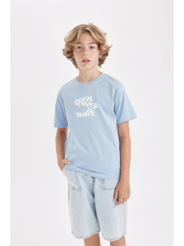 DEFACTO Boy's Crew Neck Printed Short Sleeve T-Shirt