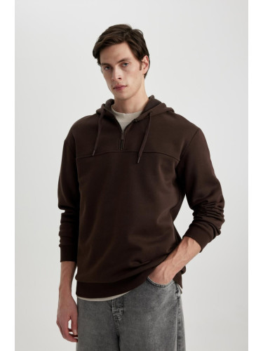 DEFACTO Comfort Regular Fit Half Zip Hooded Sweatshirt