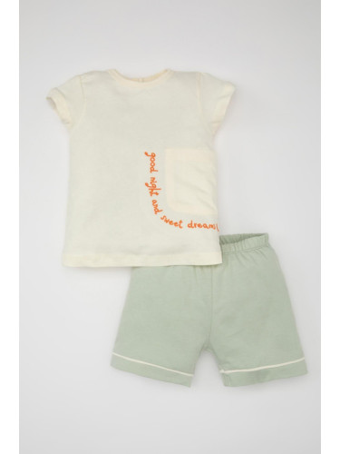 DEFACTO Baby Girl Embroidered Short Sleeve Combed Cotton Shorts Pajama Set