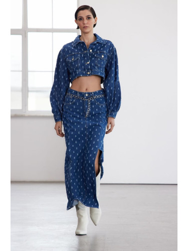 Trendyol Limited Edition Blue Textured Fabric Maxi Denim Skirt