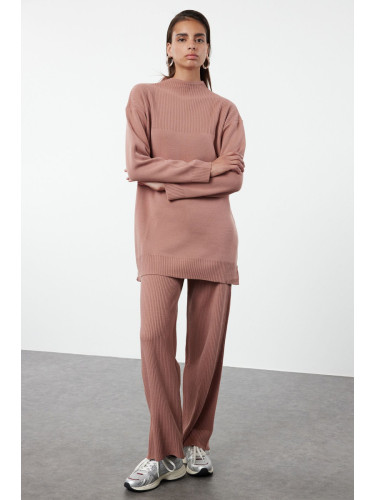 Trendyol Dusty Rose Corduroy Knitted Sweater Bottom-Top Set