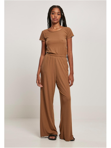 Women's jumpsuit with wide legs in dark taupe design