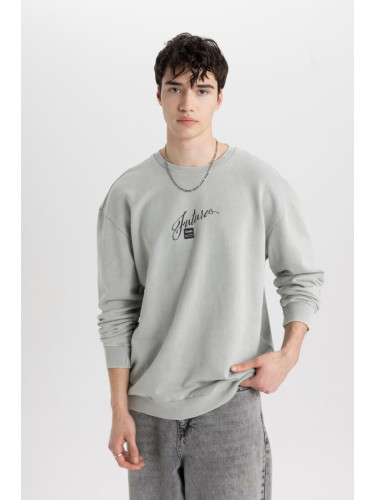 DEFACTO Comfort Regular Fit Relaxed Pattern Crew Neck Printed Sweatshirt