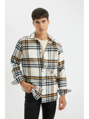 DEFACTO Regular Fit Polo Collar Plaid Flannel Long Sleeve Shirt