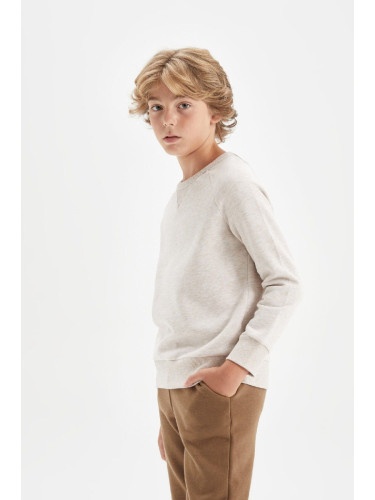 DEFACTO Boy Beige Crew Neck Basic Plain School Sweatshirt