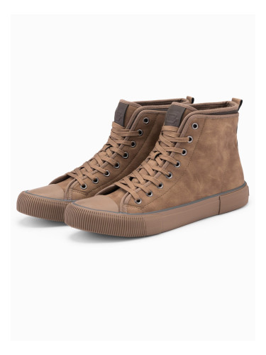 Ombre Men's high-top sneakers with decorative piping - brown