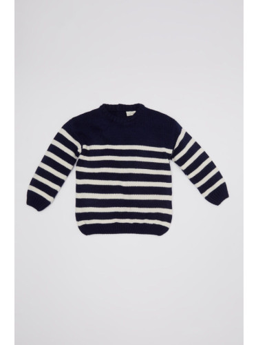 DEFACTO Baby Boy Navy Blue Crew Neck Striped Knitwear Sweater