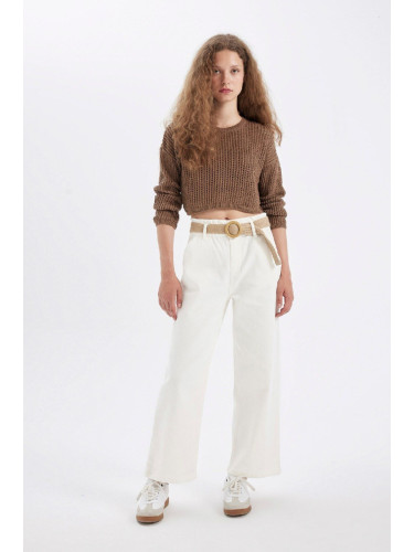 DEFACTO Paperbag Pocket High Waist Double Leg Gabardine Trousers