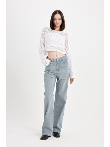 DEFACTO 90's Wide Leg High Waist Long Jean Washed Trousers