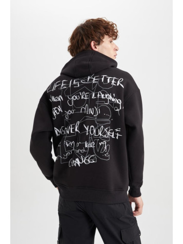 DEFACTO Oversize Fit Back Printed Hooded Sweatshirt