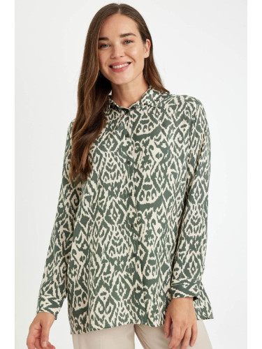 DEFACTO Loose Fit Shirt Collar Patterned Long Sleeve Shirt Tunic