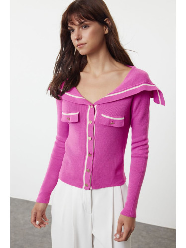 Trendyol Pink Color Block Turn-down Collar Knitwear Cardigan