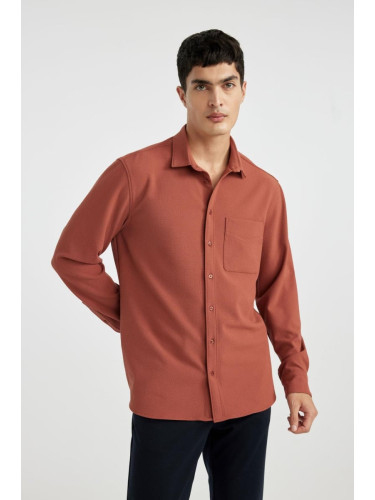 DEFACTO Regular Fit Polo Neck Crinkle Long Sleeve Shirt