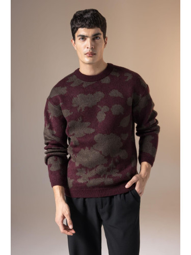 DEFACTO Relax Fit Patterned Crew Neck Knitwear Sweater