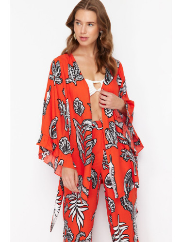 Trendyol Floral Patterned Mini Woven Ruffle Kimono&Kaftan