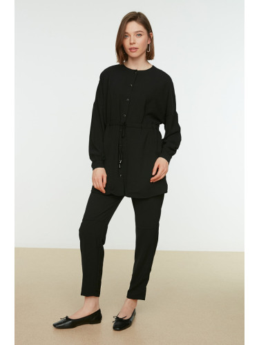 Trendyol Tie Waist Shirt-Pants Black Woven Suit