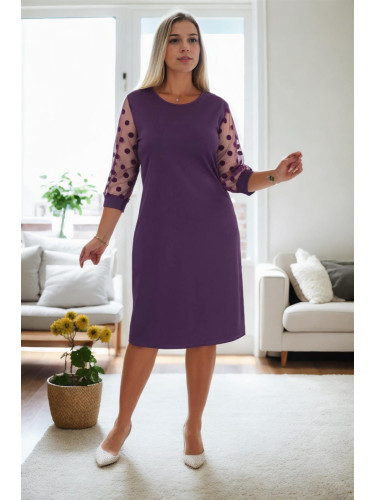 97062 Dewberry Polka Dot Flocked on Sleeves Plus Size Dress-MOR