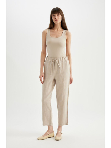 DEFACTO High Waist Short Leg Linen Trousers with Jogger Pockets