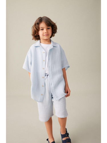 DEFACTO Boy's Oversize Fit Polo Neck Muslin Short Sleeve Shirt