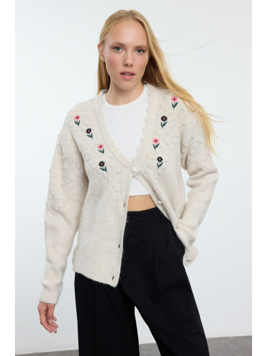 Trendyol Stone Wide Pattern Soft Texture Embroidered Knitwear Cardigan