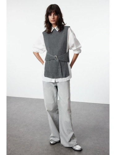 Trendyol Anthracite Belted Knitted Sweater