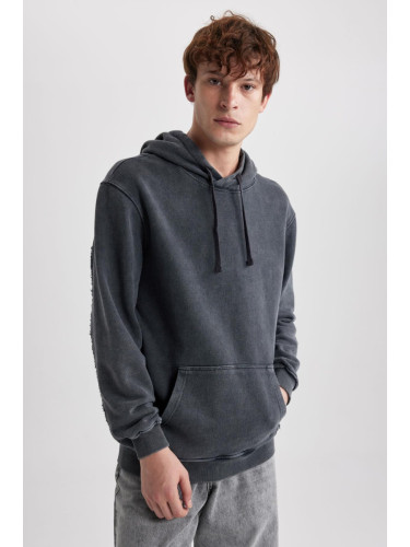 DEFACTO Regular Fit Hooded Washable Faded Effect Sweatshirt