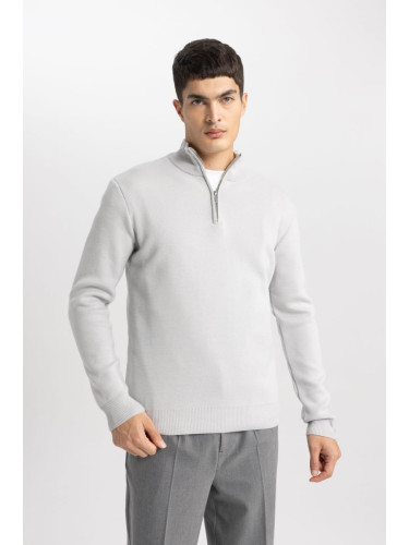 DEFACTO Standard Fit High Neck Zippered Sweater