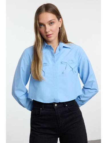 Trendyol Blue Crop Shirt with Bow Detail on the Pocket